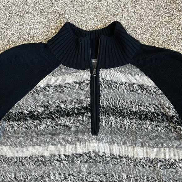 Eddie Bauer Black Grey Stripe 1/4 Zip Up Cotton Knit Sweater, Size Large - Picture 4 of 9